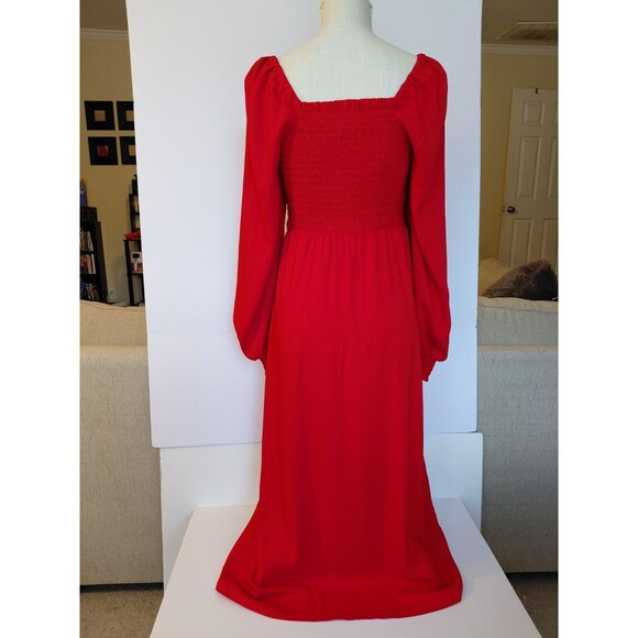 La Ligne Size XS Red Midi/Maxi Dress w/Puff Long Sleeve Smocking and Front Split - Picture 4 of 10